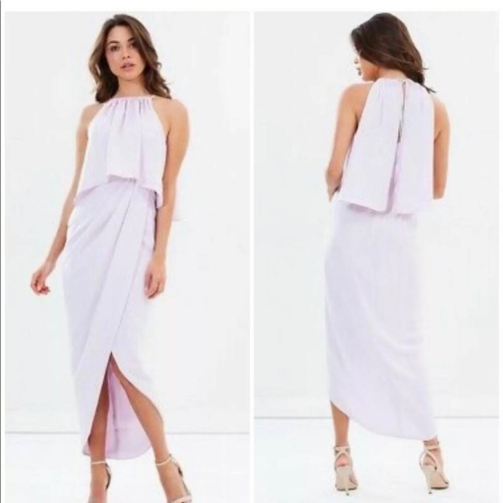 Shona Joy Revolve high neck draped formal dress Lilac 8